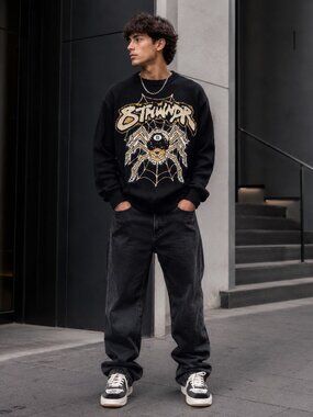 8THWNDR Spider 8 Ball Knit Sweater Black Streetwear 100% Cotton L